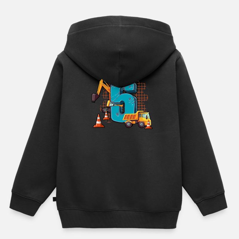 Machines de construction 5e anniversaire - Sweat Premium à capuche enfant bio - noir