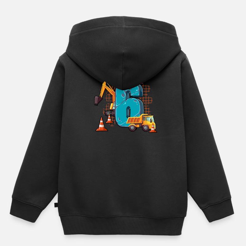 Machines de construction 6e anniversaire - Sweat Premium à capuche enfant bio - noir