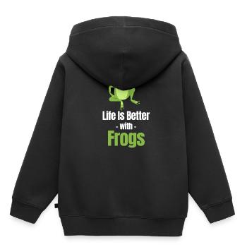 La vie est plus belle avec les grenouilles, - Sweat Premium à capuche enfant bio - noir - Dos - AI Model Kid Male (0cm)