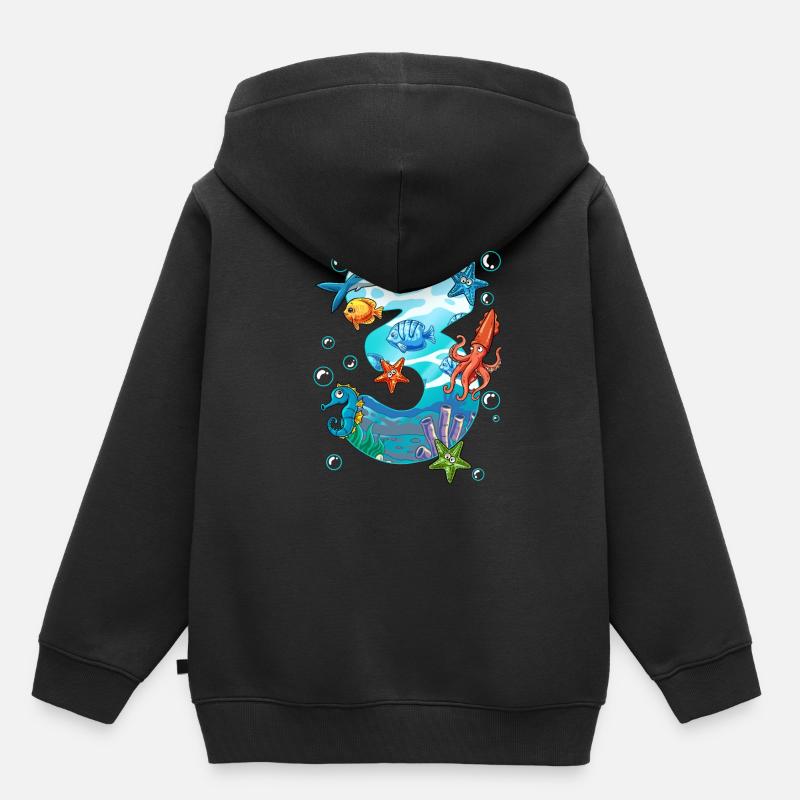 3e anniversaire créatures marines - Sweat Premium à capuche enfant bio - noir