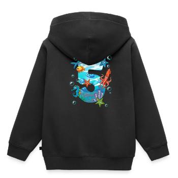 5e anniversaire créatures de la mer - Sweat Premium à capuche enfant bio - noir - Dos - AI Model Kid Male (0cm)