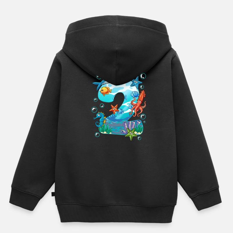 2e anniversaire créatures marines - Sweat Premium à capuche enfant bio - noir
