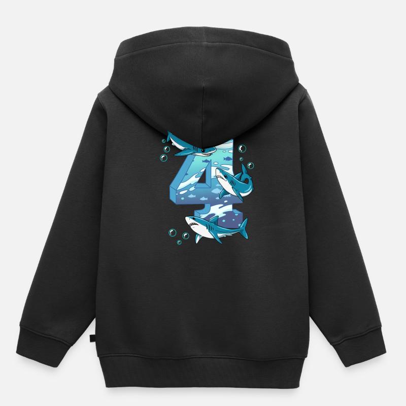 Requin du 4e anniversaire - Sweat Premium à capuche enfant bio - noir