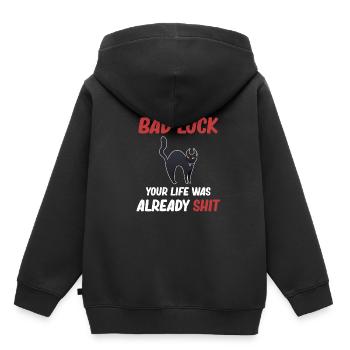 Je n’apporte pas de malheur, ta vie était déjà - Sweat Premium à capuche enfant bio - noir - Dos - AI Model Kid Male (0cm)