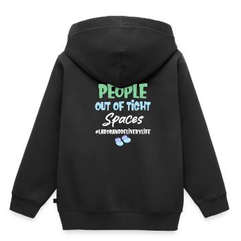 Wir Holen Menschen Aus Engen Räumen Raus - Kinder Premium Organic Hoodie - Schwarz - Hinten - AI Model Kid Male (0cm)