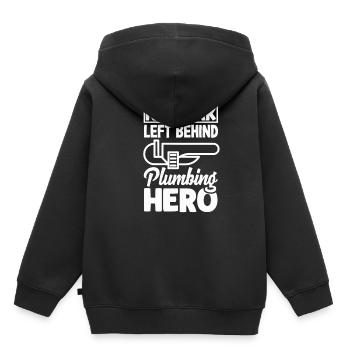 Pas de fuite Plumbing Hero Déclaration audacieuse - Sweat Premium à capuche enfant bio - noir - Dos - AI Model Kid Male (0cm)