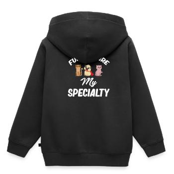 Les enfants à fourrure sont mes drôles de spécialité - Sweat Premium à capuche enfant bio - noir - Dos - AI Model Kid Male (0cm)