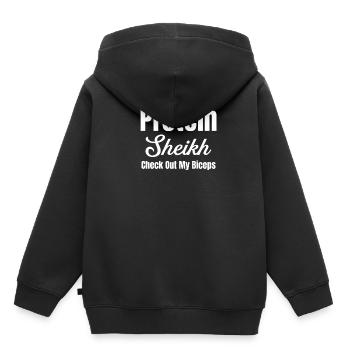 Protein Sheikh Schauen Sie Sich Meine Bizepsübung - Kinder Premium Organic Hoodie - Schwarz - Hinten - AI Model Kid Male (0cm)