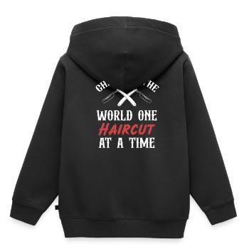 Ein Haarschnitt Nach Dem Anderen Verändert Die - Kinder Premium Organic Hoodie - Schwarz - Hinten - AI Model Kid Male (0cm)