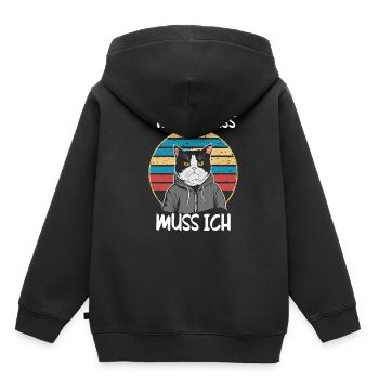 Drôle de chat qui dit : Je m’en fous - Sweat Premium à capuche enfant bio - noir - Dos - AI Model Kid Male (0cm)