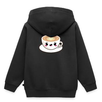 Café cappuccino kawaii - Sweat Premium à capuche enfant bio - noir - Dos - AI Model Kid Male (0cm)