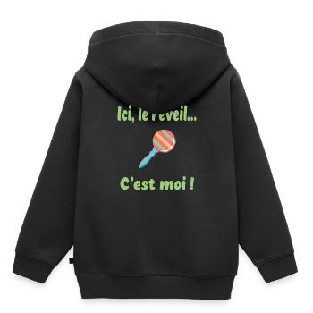 Ici, le réveil c'est moi - Sweat Premium à capuche enfant bio - noir - Dos - AI Model Kid Male (0cm)