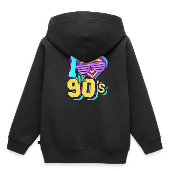 Années 90 J’aime années 90 - Sweat Premium à capuche enfant bio - noir - Dos - AI Model Kid Male (0cm)