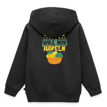 Häkeln - Kinder Premium Organic Hoodie - Schwarz - Hinten - AI Model Kid Male (0cm)