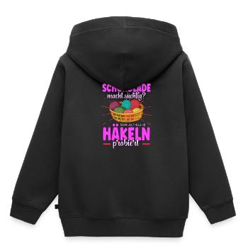 Häkeln - Kinder Premium Organic Hoodie - Schwarz - Hinten - AI Model Kid Male (0cm)