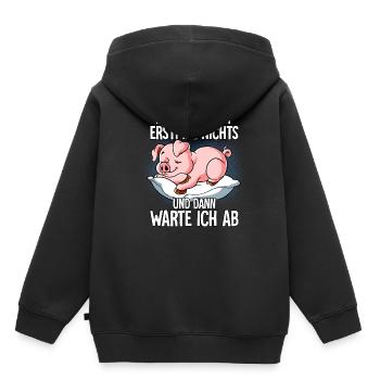Langschläfer Schwein Müde Schlaf - Kinder Premium Organic Hoodie - Schwarz - Hinten - AI Model Kid Male (0cm)