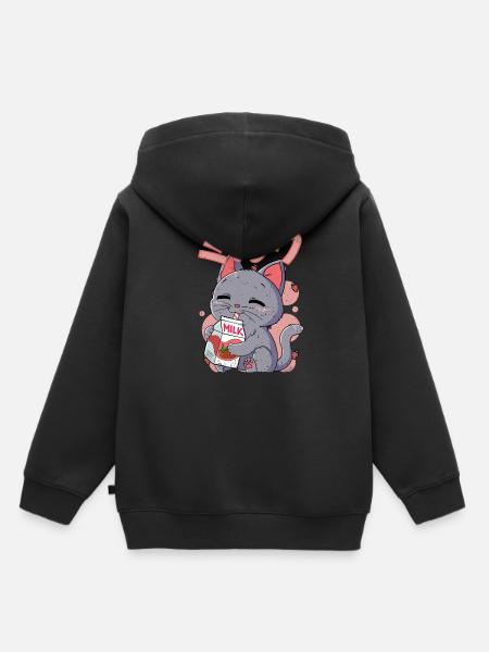 Kawaii Katze Erdbeermilch - Kinder Premium Organic Hoodie - Schwarz