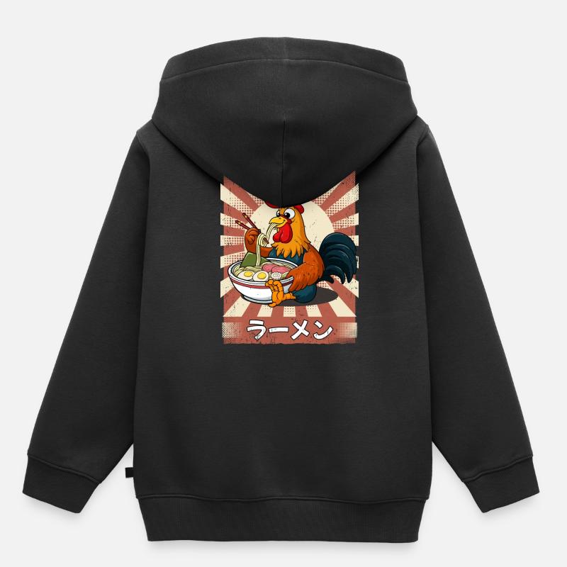 ramen coq soupe de nouilles ramen - Sweat Premium à capuche enfant bio - noir
