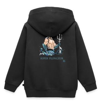 superhéro plongée sous marine : SUPER PLONGEUR - Sweat Premium à capuche enfant bio - noir - Dos - AI Model Kid Male (0cm)