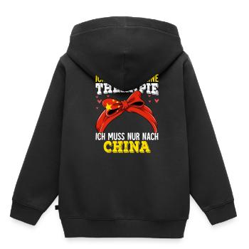 China - Kinder Premium Organic Hoodie - Schwarz - Hinten - AI Model Kid Male (0cm)