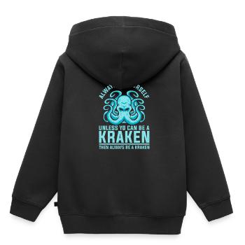 OCTOPUS KRAKEN Octopus rétro calamar cadeau - Sweat Premium à capuche enfant bio - noir - Dos - AI Model Kid Male (0cm)