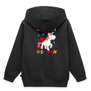 Je ne suis pas gay je suis super gay - Sweat Premium à capuche enfant bio - noir - Dos - AI Model Kid Male (0cm)