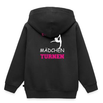 ECHTE MAeDCHEN TURNEN - Kinder Premium Organic Hoodie - Schwarz - Hinten - AI Model Kid Male (0cm)