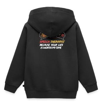 Orthophoniste Orthophoniste - Sweat Premium à capuche enfant bio - noir - Dos - AI Model Kid Male (0cm)