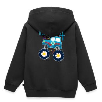 Monster Truck Anniversaire Cadeau Je suis déjà 4 - Sweat Premium à capuche enfant bio - noir - Dos - AI Model Kid Male (0cm)