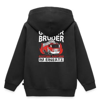 Großer Bruder Achtung Achtung im Einsatz Feuerwehr - Kinder Premium Organic Hoodie - Schwarz - Hinten - AI Model Kid Male (0cm)