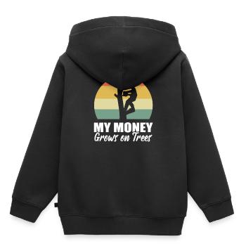 Mon argent pousse sur les arbres Bûcheron - Sweat Premium à capuche enfant bio - noir - Dos - AI Model Kid Male (0cm)