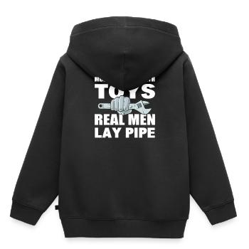 Echte Männer legen Pfeife Fitter dämpfen - Kinder Premium Organic Hoodie - Schwarz - Hinten - AI Model Kid Male (0cm)