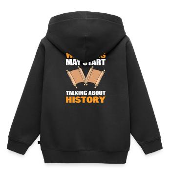 Warning May Start Talking About History - Kinder Premium Organic Hoodie - Schwarz - Hinten - AI Model Kid Male (0cm)