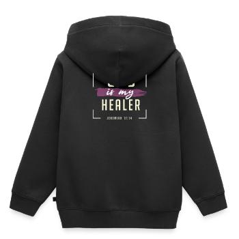 Dieu est mon guérisseur, Christian - Sweat Premium à capuche enfant bio - noir - Dos - AI Model Kid Male (0cm)