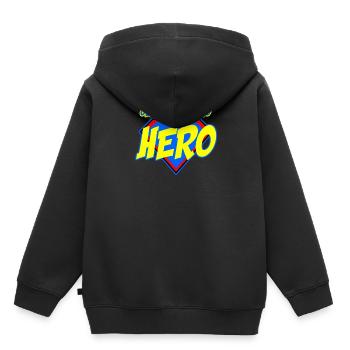 Jésus est mon héros, chrétien pour les enfants - Sweat Premium à capuche enfant bio - noir - Dos - AI Model Kid Male (0cm)