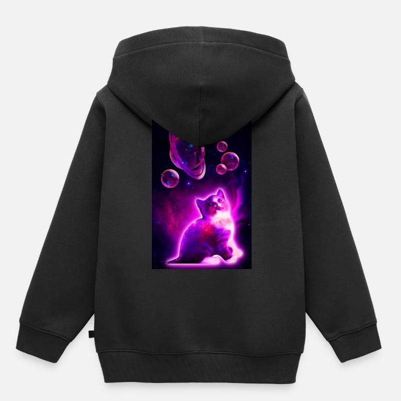Space Bubble Kitty - Kinder Premium Organic Hoodie - Schwarz