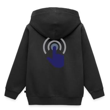 Appuyez sur le bouton // Push me - Sweat Premium à capuche enfant bio - noir - Dos - AI Model Kid Male (0cm)