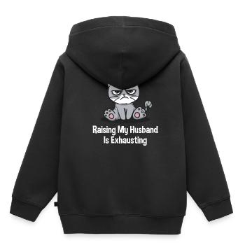 Élever mon mari tendu drôle de femme Humo - Sweat Premium à capuche enfant bio - noir - Dos - AI Model Kid Male (0cm)