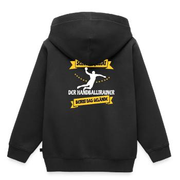 Là, l'entraîneur de handball entre dans la surface - Sweat Premium à capuche enfant bio - noir - Dos - AI Model Kid Male (0cm)