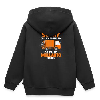 Sorry, dass ich zu spät bin Müllabfuhr Müllauto Mü - Kinder Premium Organic Hoodie - Schwarz - Hinten - AI Model Kid Male (0cm)
