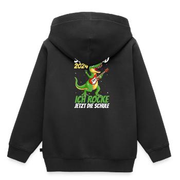Schulkind 2024 Ich Rocke Jetzt Die Schule - Dino S - Kinder Premium Organic Hoodie - Schwarz - Hinten - AI Model Kid Male (0cm)