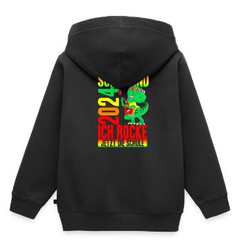 Schulkind 2024 Ich Rocke Jetzt Die Schule - Dino E - Kinder Premium Organic Hoodie - Schwarz - Hinten - AI Model Kid Male (0cm)