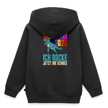 Schulkind 2025 Ich Rocke Jetzt Die Schule - Dino S - Kinder Premium Organic Hoodie - Schwarz - Hinten - AI Model Kid Male (0cm)