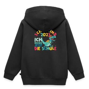 Schulanfang 2023 Dino Dinosaurier Einschulung Schu - Kinder Premium Organic Hoodie - Schwarz - Hinten - AI Model Kid Male (0cm)