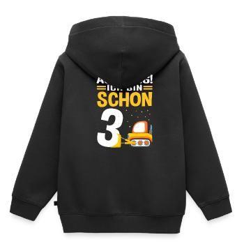 Achtung! Ich bin schon 3 - Bagger Baustelle Geburt - Kinder Premium Organic Hoodie - Schwarz - Hinten - AI Model Kid Male (0cm)