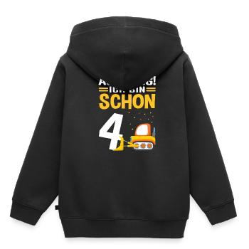 Achtung! Ich bin schon 4 - Bagger Baustelle Geburt - Kinder Premium Organic Hoodie - Schwarz - Hinten - AI Model Kid Male (0cm)