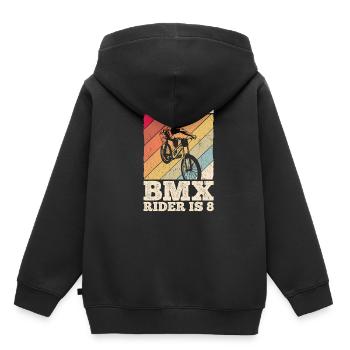 Ce pilote de BMX cool est un motard à 8 roues BMX Party Ride - Sweat Premium à capuche enfant bio - noir - Dos - AI Model Kid Male (0cm)