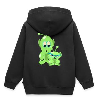 Deux petits aliens drôles - des martiens cool - Sweat Premium à capuche enfant bio - noir - Dos - AI Model Kid Male (0cm)