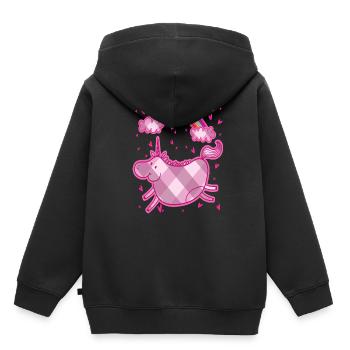 Cadeau rose losange arc-en-ciel licorne potelé - Sweat Premium à capuche enfant bio - noir - Dos - AI Model Kid Male (0cm)