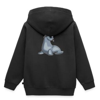 Robbe Seelöwe Kawaii Geschenk Kindershirt Comic - Kinder Premium Organic Hoodie - Schwarz - Hinten - AI Model Kid Male (0cm)
